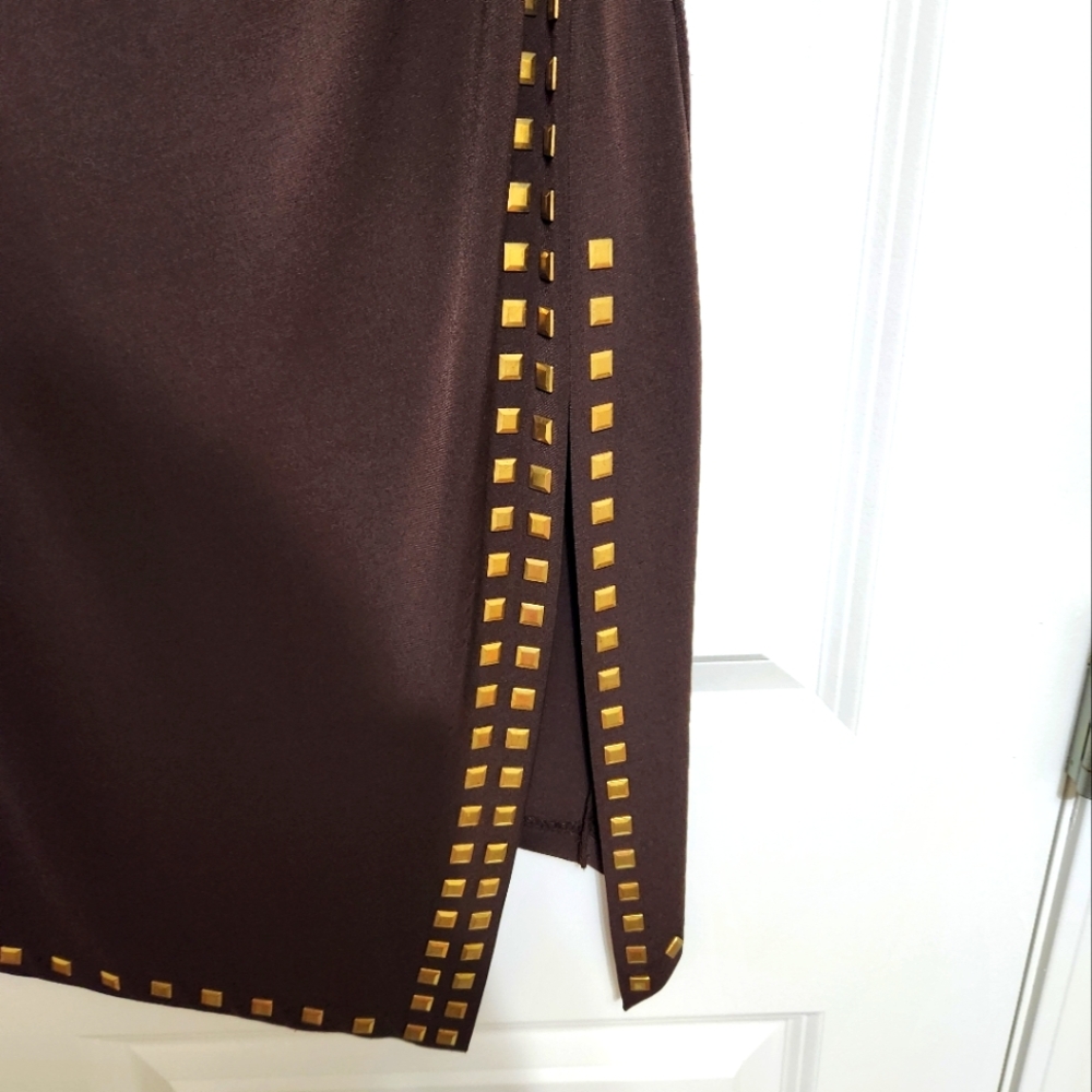 SOLD!!!   Michael Kors Brown Studded Matte Jersey  Dress  Size Small - Picture 6 of 9